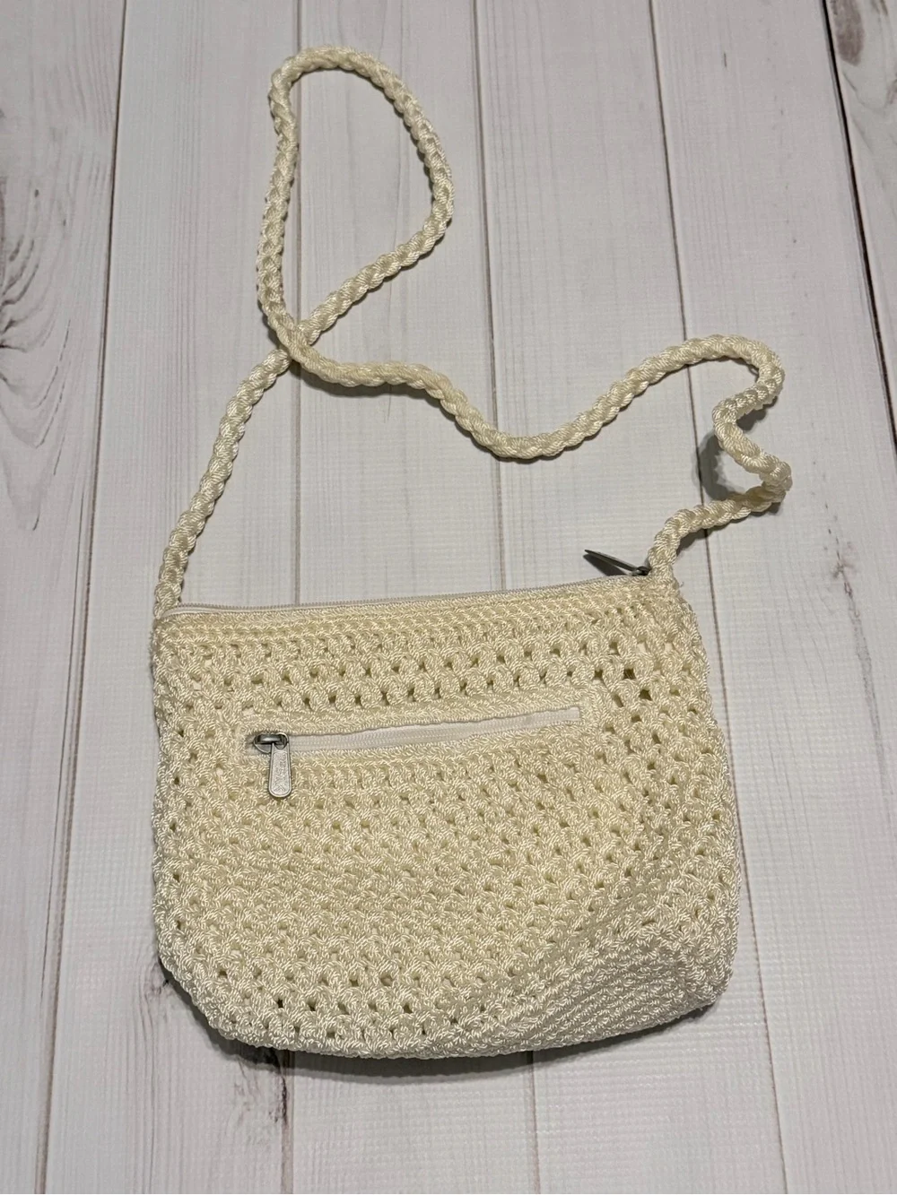 The Sak Cream Crochet Crossbody Bag with Braided Strap